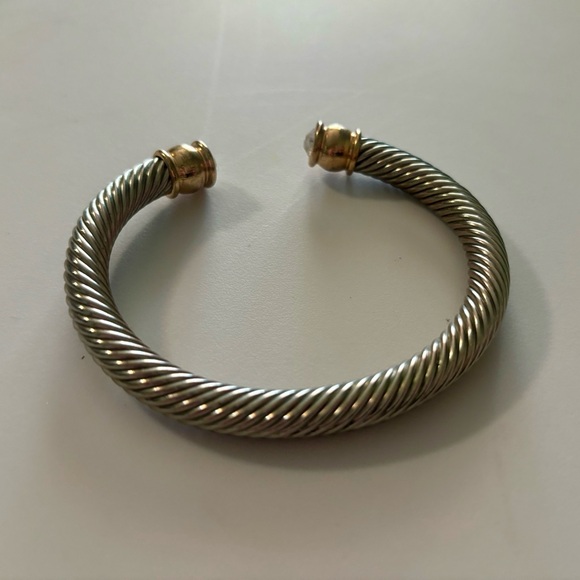 Silver Gold Bracelet Cuff Bangle Open Ended Diamond-Like Stones Formal Jewelry - Picture 9 of 10